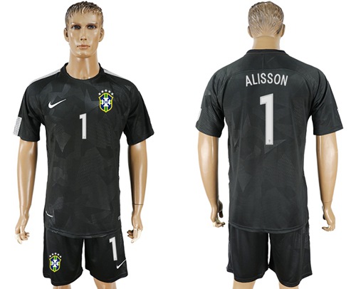 Brazil #1 Alisson Black Soccer Country Jersey